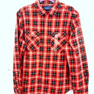 Calvin Klein Red and Black Plaid Button Down Shirt
